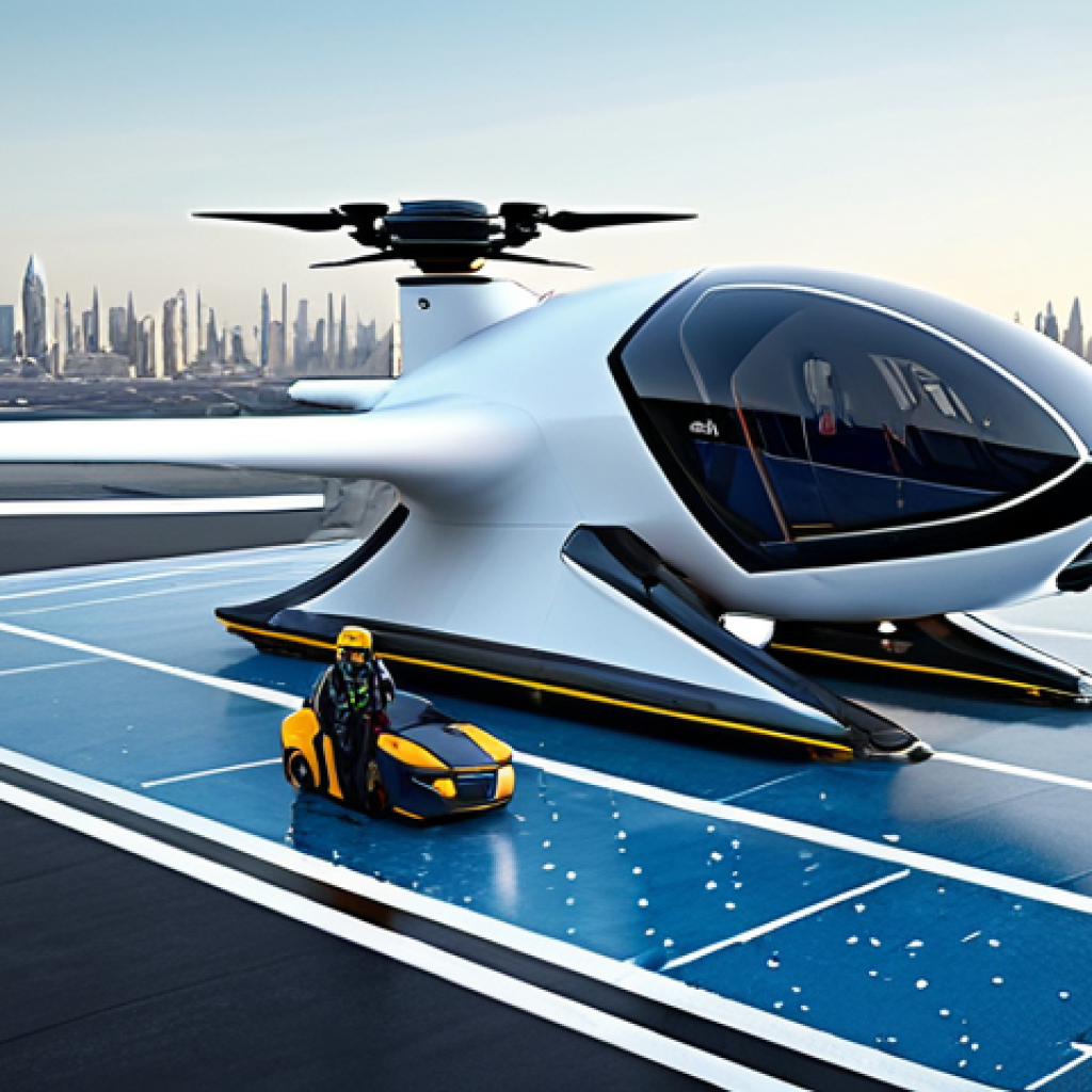 **

A futuristic vertiport in a floating city, showcasing a sleek drone taxi preparing for takeoff. The scene emphasizes safety checks with personnel meticulously inspecting the aircraft, ensuring passenger security before boarding. The overall atmosphere is one of technological advancement and rigorous safety protocols.

**